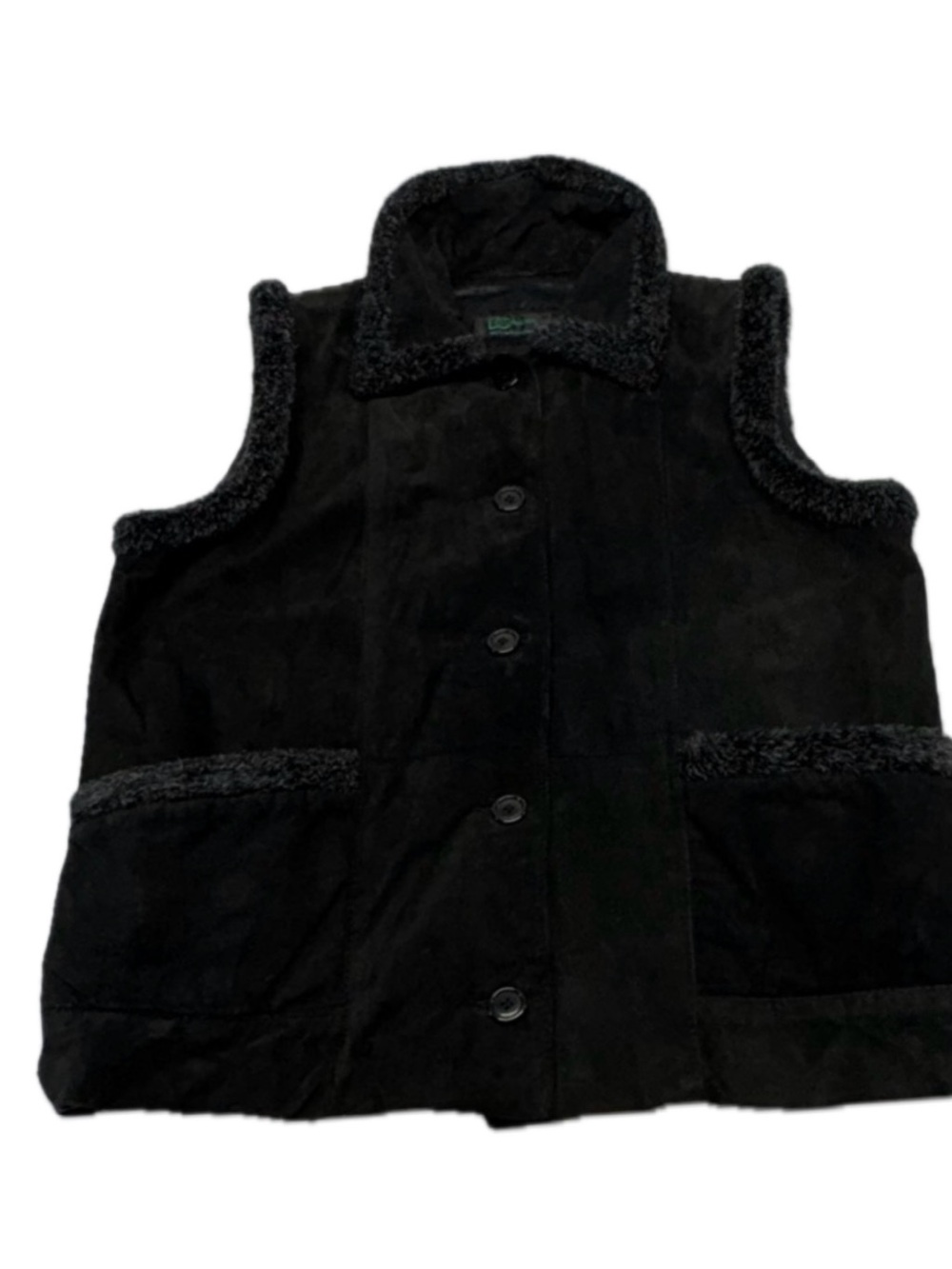 Vintage 90s DC Collection Black Genuine Suede Leather & Faux Fur Vest - XL